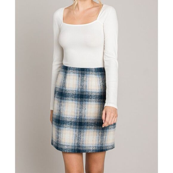 Navy tartan plaid wool skirt - Picture 6 of 8
